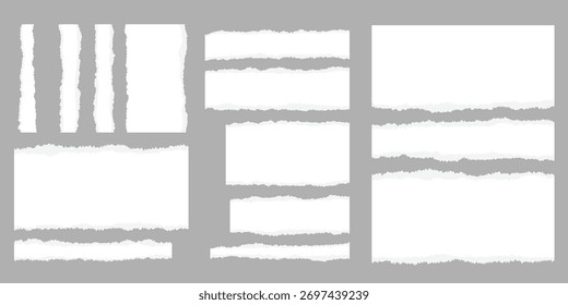 Torn sheets of paper. A set of torn paper and strips of paper on a dark background. Vector illustration.