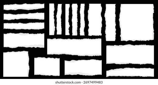 Torn sheets of paper. A set of torn paper and strips of paper on a dark background. Vector illustration.