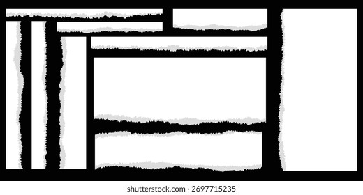 Torn sheets of paper. A set of torn paper and strips of paper on a dark background. Vector illustration.