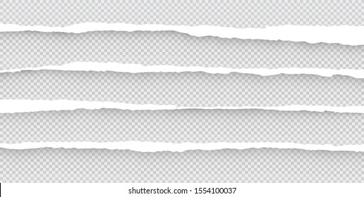 Torn sheets of paper with shadow on an isolated background. Torn paper set. Paper waste. Vector graphics