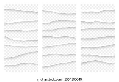 Torn sheets of paper with shadow on an isolated background. Torn paper set. Paper waste. Vector graphics