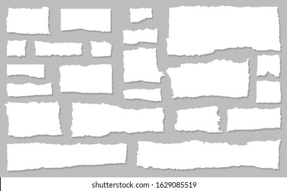 Torn sheets of paper with shadow on an isolated background. Torn paper set. Paper waste. Vector graphics