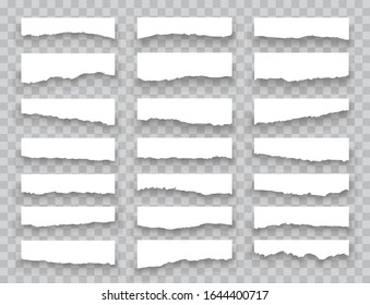 Torn sheets of paper with shadow on an isolated background. Torn paper set. Paper waste. Vector graphics