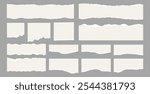 Torn sheets of paper. Torn paper strips set. Light beige paper shapes with jagged uneven edges. Ripped fragments for message label, banner, collage and text box .Vector illustration