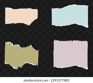 Torn sheets of paper. Torn paper strips set. Ripped note notebook grainy paper strips stuck. torn paper edges vector illustration.