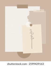 Torn sheets pieces to write short messages for office and work place. Stationery and color bookmarks with sticky side