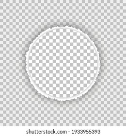 Torn, snatched hole in sheet of checkered transparent paper with paper curl. Vector paper mock up.