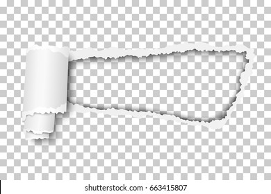 Torn, snatched hole in sheet of checkered transparent paper background. Template design.