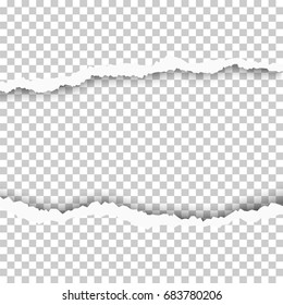 Torn, snatched hole in transparent sheet of paper. Vector template design.