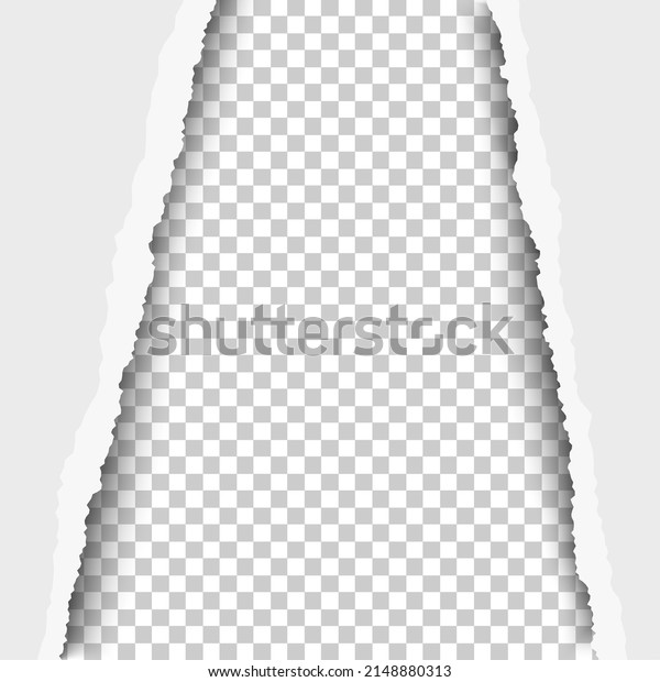 Torn, snatched vertical window in sheet of\
white paper. Vector template paper\
design.