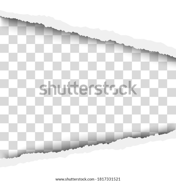 Torn, snatched window with transparent\
background in sheet of vector white\
paper.