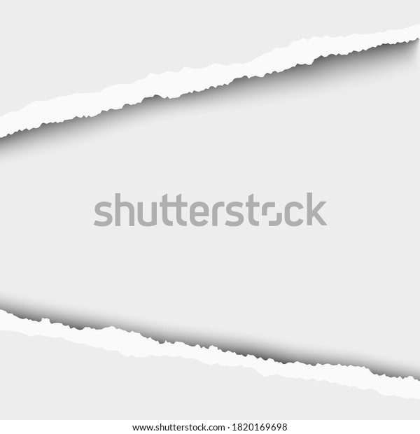 Torn, snatched window with white background in\
sheet of vector white\
paper.