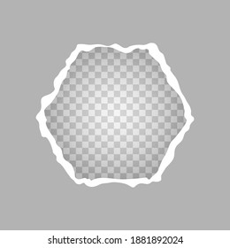 Un trozo de papel con forma cuadrada, un agujero en una hoja de papel sobre un fondo transparente. Ilustración vectorial.