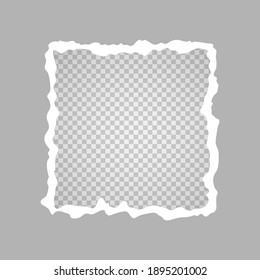 Torn square shaped piece of paper, a hole in a sheet of paper on a transparent background. Vector illustration.