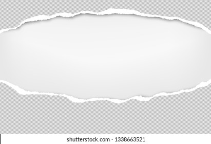 Torn squared grey horizontal paper strips are on white background with space for text. Vector illustration