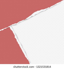 Torn squared red paper in corners are on white background with space for text. Vector illustration