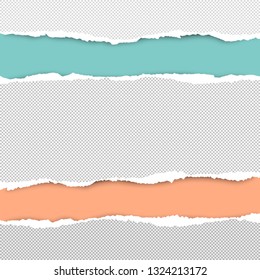 Torn squared white horizontal paper strips are on grey background with space for text. Vector illustration
