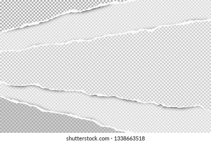 Torn squared white horizontal paper strips with space for text. Vector illustration background