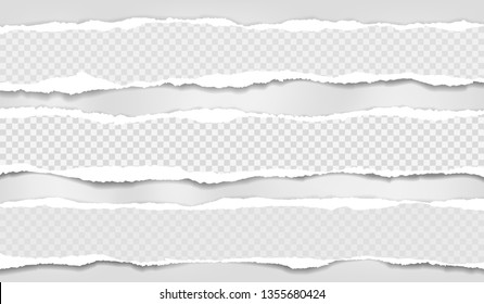 Torn squared and white horizontal paper strips with soft shadow. Vector illustration background