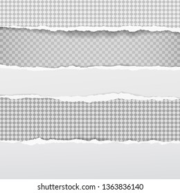 Torn squared and white horizontal paper strips with soft shadow. Vector illustration background