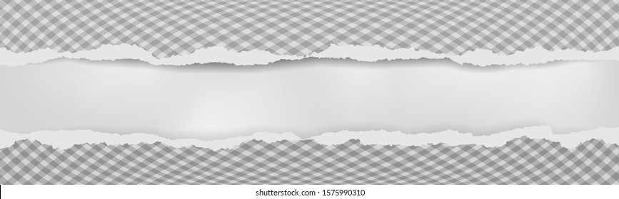 Torn squared and white horizontal paper strips with soft shadow. Vector illustration