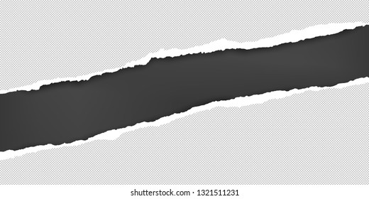 Torn squared white paper are on black background with space for text. Vector illustration