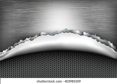 torn steel metallic background with holes and shadow