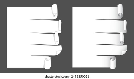 Torn strips on paper with turned edges. Sketch vector illustration