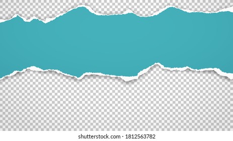 Torn of turquoise paper is on white transparent background for text, advertising or design. Vector illustration