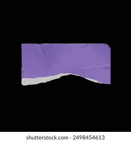 Gráficos de Vector rotos de papel viejo. Detalle angustiado púrpura rectangular sobre un fondo negro aislado, ideal para cuadros de texto, Elementos de collage, pegatinas o decoraciones de carteles.