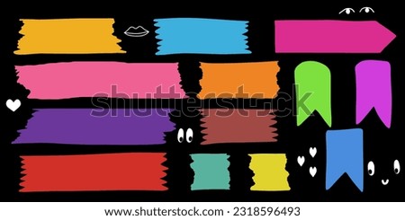 Torn Washitape Collection. Colorful Washi Tape Set. Different pieces of paper in retro style. Isolated Vector Illustration