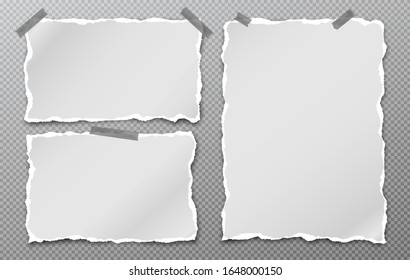 Tirar nota en blanco y granulado, tiras de papel para portátiles, piezas pegadas en fondo gris. Ilustración del vector