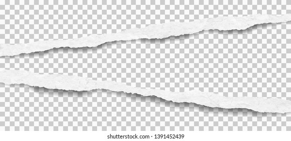 Torn white horizontal paper strips are on squared background. Vector illustration