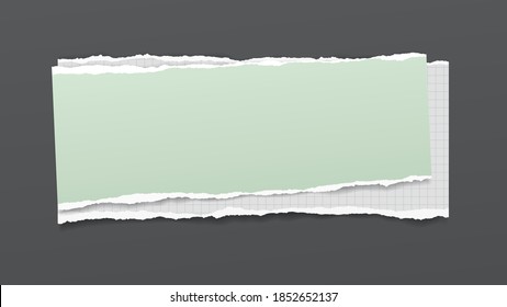 Torn of white math and green note, notebook paper are on dark grey background for text, advertising or design. Vector illustration