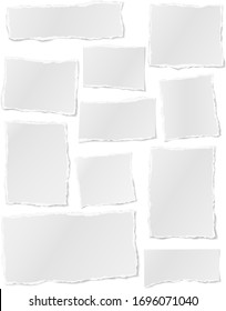 Torn Of White Note, Notebook Paper Strips, Pieces Stuck On White Background. Vector Illustration