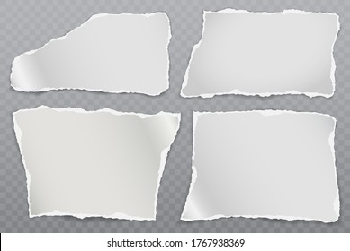 Torn of white note, notebook paper strips and pieces stuck on squared background. Vector illustration