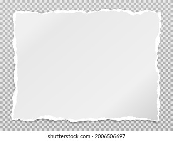 Torn of white note, notebook paper stuck on grey squared background for text, advertising. Vector illustration