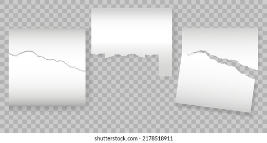 Torn Of White Note, Notebook Paper Strips And Pieces Stuck On Dark PNG Background. Vector Illustration. Set Of Torn Stickers On PNG Background.