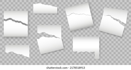 Torn Of White Note, Notebook Paper Strips And Pieces Stuck On Dark PNG Background. Vector Illustration. Set Of Torn Stickers On PNG Background.