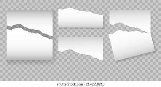 Torn Of White Note, Notebook Paper Strips And Pieces Stuck On Dark PNG Background. Vector Illustration. Set Of Torn Stickers On PNG Background.