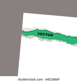 Torn white paper background with green sheet and text space