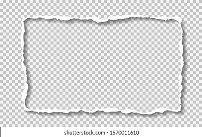 Torn white paper frame with soft shadow is on squared background. Vector illustration