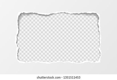 Torn white paper frame for text on squared background. Vector illustration