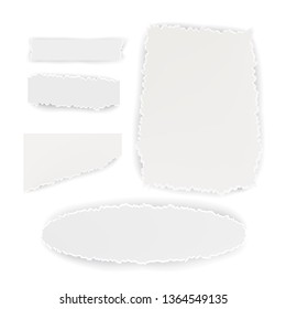 Torn white paper. Horizontal rectangular, oval and angular shapes.