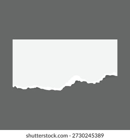 Nota de papel blanco rasgada con la cinta en el fondo gris, marco rasgado de la textura del papel