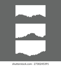 Nota de papel blanco rasgada con la cinta en el fondo gris, marco rasgado de la textura del papel
