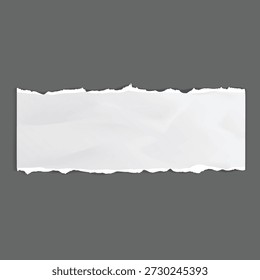 Nota de papel blanco rasgada con la cinta en el fondo gris, marco rasgado de la textura del papel
