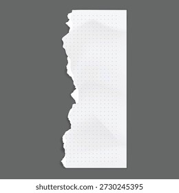 Nota de papel blanco rasgada con la cinta en el fondo gris, marco rasgado de la textura del papel