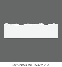 Nota de papel blanco rasgada con la cinta en el fondo gris, marco rasgado de la textura del papel