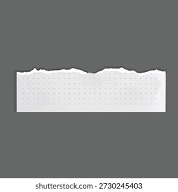 Nota de papel blanco rasgada con la cinta en el fondo gris, marco rasgado de la textura del papel
